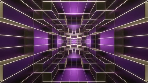Purple And Light Yellow Neon Glowing Sci-Fi Spiraled Room Background Vj Loop In 4K