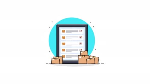 Animated Tablet Tracking Delivery Checklist with Falling Boxes