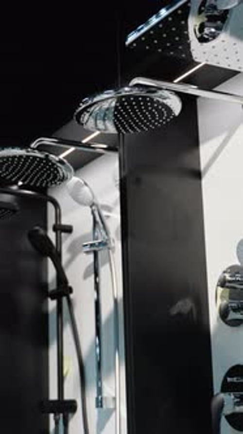Shower Fixtures Display in Plumbing Showroom