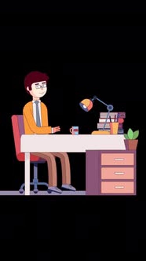 Office Worker Using Computer In The Office On Alpha Channel Vertical