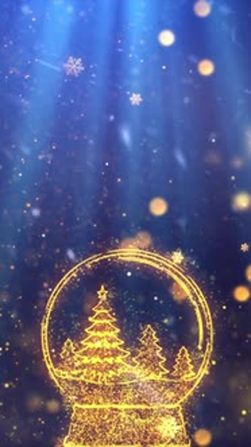 Golden Glitter Christmas Snow Globe Vertical Background