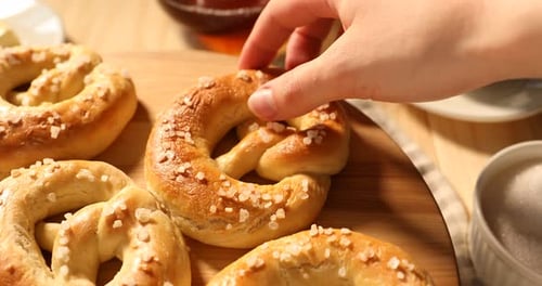 Fresh Pretzels with Coarse Salt and Hot Tea