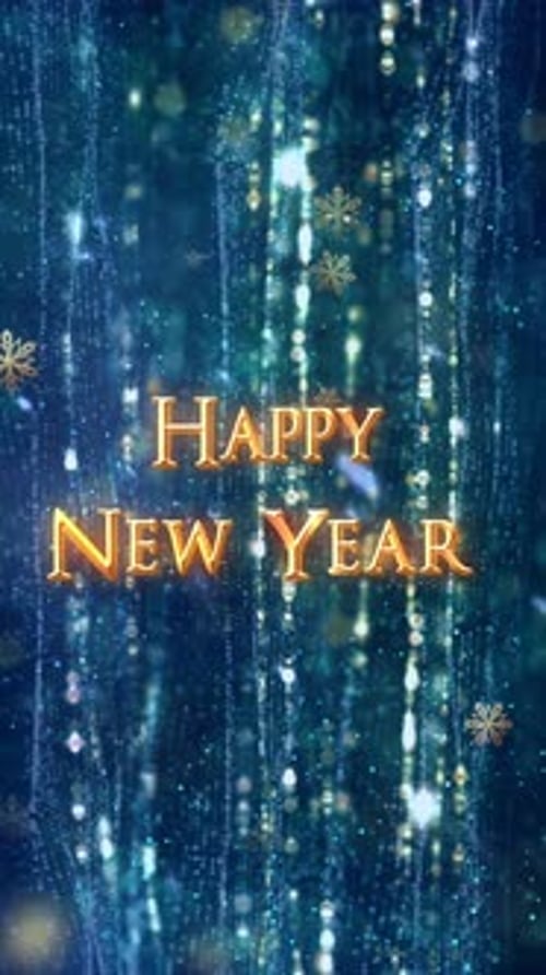 Golden Glowing Happy New Year Text on Vertical Snowy Background