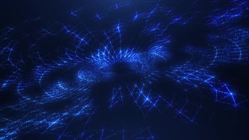 Abstract background with wavy shape particles, digital blue waves. Seamless looping 4k video