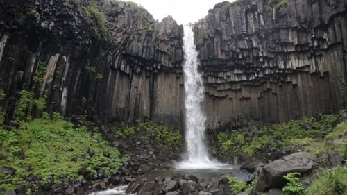Svartifoss Falls in Iceland with medium video shot that is stable.