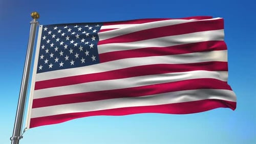 Realistic American Flag Waving in Blue Sky Loop
