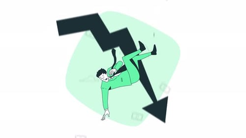 man falls with downward pointing arrow and banknote bottom animation 4k