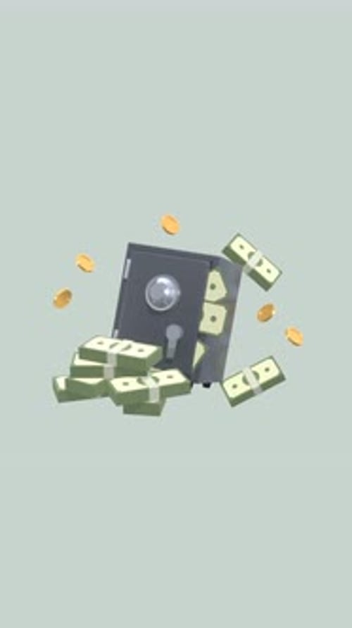 Modern 3D Safe Unlocking with Money Spill Animation
