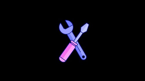 Animated Glowing Neon Wrench and Screwdriver Icon
