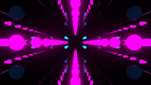 Cyan And Pink Corridor With Neon Flashing Dots Background Vj Loop I 4K