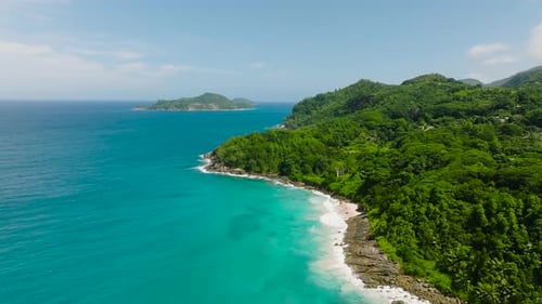 Seascape with Tropical Beach and Blue Ocean Seychelles