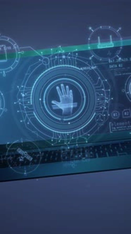 Futuristic Holographic UI Displaying on Laptop Screen