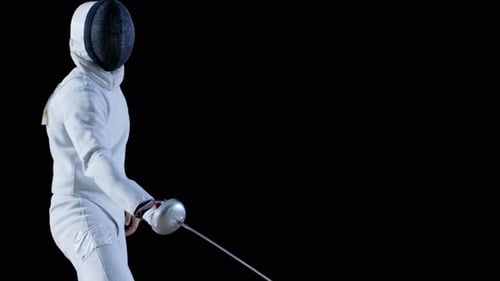 Two Professional Fully Equipped Fencers Expertly Fight with Foils. They Attack, Defend, Leap, Thrus
