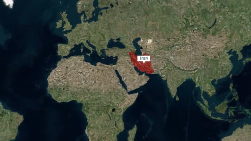 World Map Zoom to Iran Country Highlight Animation