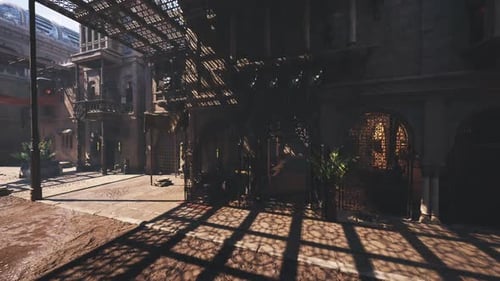 Bustling Street Avenue Showcasing Rustic Architecture and Lively Commerce