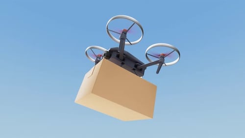 Realistic drone carrying the box