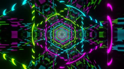 Cyan And Pink And Lime Hexagon Type Neon Lamp Light Background Vj Loop In 4K