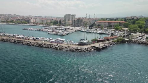 Aerial Panorama of the Marina with Yachts in Canakkale Western Turkey
