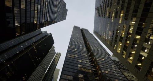 Modern City Skyscrapers with Upward Tilt and Corporate Feel