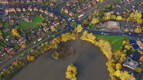 Aerial footage of the village known as Farnley in Leeds, West Yorkshire UK showing the housing