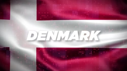 Modern Denmark Flag Waving with Digital Grid Reveal