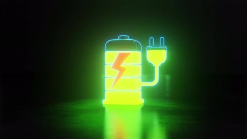 Neon Battery Charging Animation with Power Plug