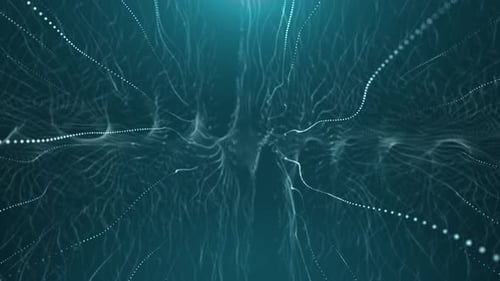 Abstract background with wavy shape particles, digital blue waves. Visualization