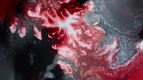 Movement of thick red ink imitating a boiling volcano