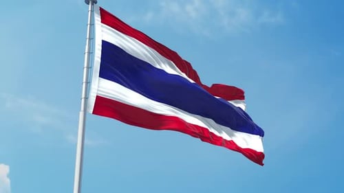 Realistic Thailand Flag Waving Seamlessly on Blue Sky Loop