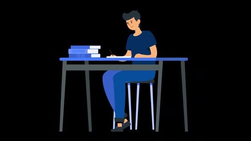 2D Flat Design Animation: Student Writing And Stacking Books