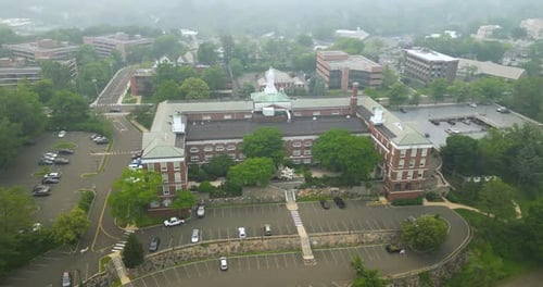 Aerial view of Greenwich town hall, Connecticut, United States