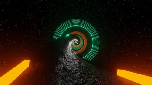 Kosmischer spiralförmiger Straßenhintergrund in Orange und Türkis, Vj Loop in HD