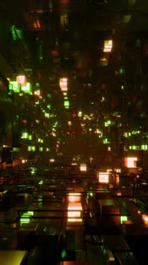 Futuristic Digital Tunnel Journey with Pulsing Neon Cubes