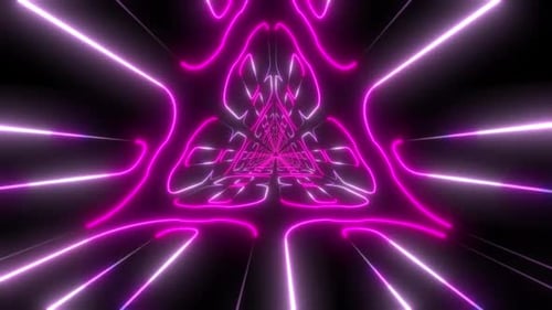 Dynamic neon tunnel with vibrant pink and white lights zooming forward
