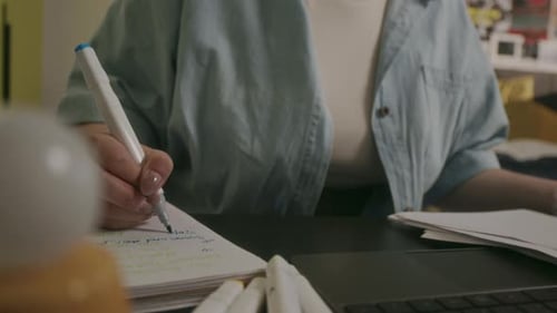 Caucasian Female College Student Studying at Home