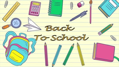 Back To School Items Flying Air On Yellow Background 4K