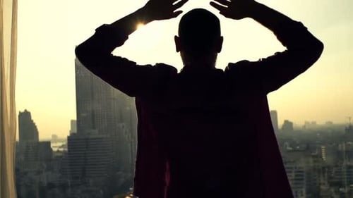 Man Admiring Sunset View in Slow Motion