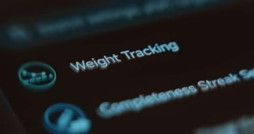 Digital Health App Interface with Scrolling Text and Glowing Icons