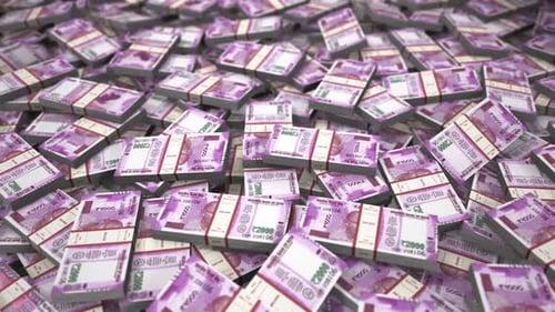 Indian Rupee 2000 Banknotes Stacks Loop Background