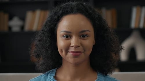 African American Smiling Girl Portrait Close Up Beautiful Teenage Female Student with Smile Looking