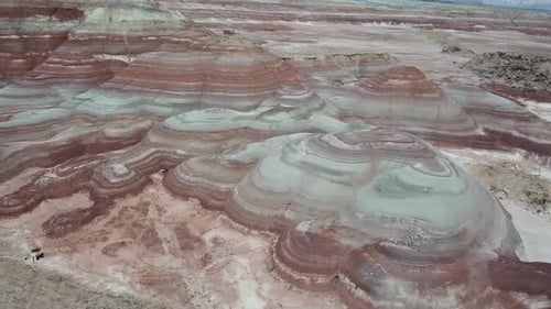 Unique Striped Sandstone Hills in Utah. Aerial View of Dry Desert Landscape Near Hanksville USA