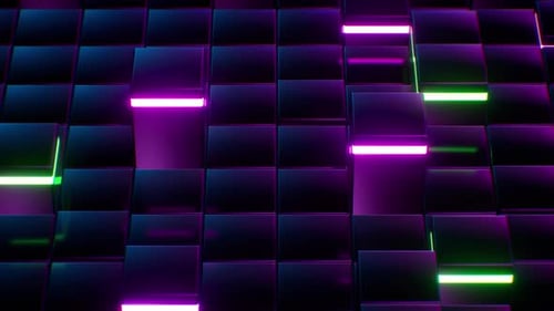 Abstract Neon Glowing Cubes Purple Pink Blue Green Dark Background Digital Art Technology Pattern 3D