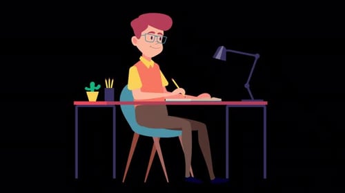 Student Doing Their Homework Alpha Channel 4K