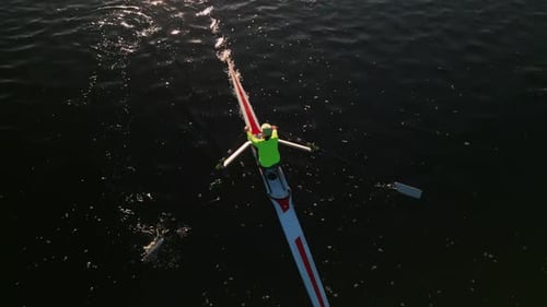 Aerial View Sunrise Rowing Boat Training Cinematic Aerial Halifax Bay Scene