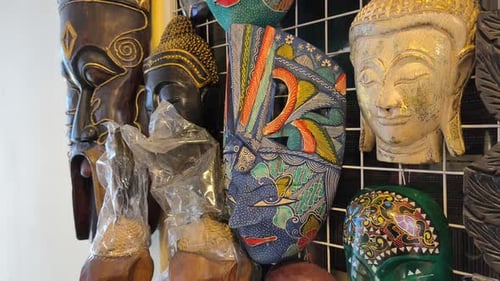 Cultural Wooden Masks Displayed as Decorative Wall Art