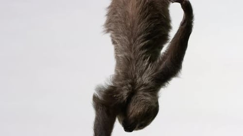 Adorable Sloth Hanging Upside Down Eating Snack