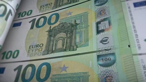 Realistic Euro 100 Banknotes Printing Loop