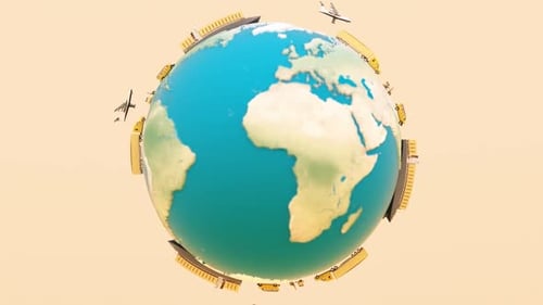 Stylized Globe with Cargo Ships and Ocean