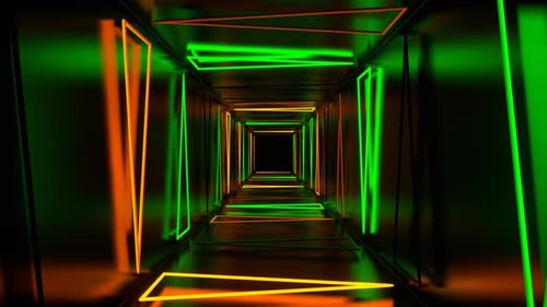 Green And Orange Neon Strobe Triangles Tunnel Background Vj Loop In 4K