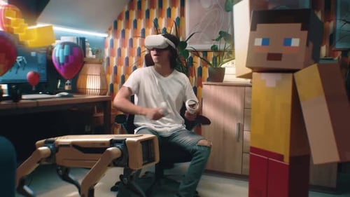 Young Adult Plays Immersive Virtual Reality Game